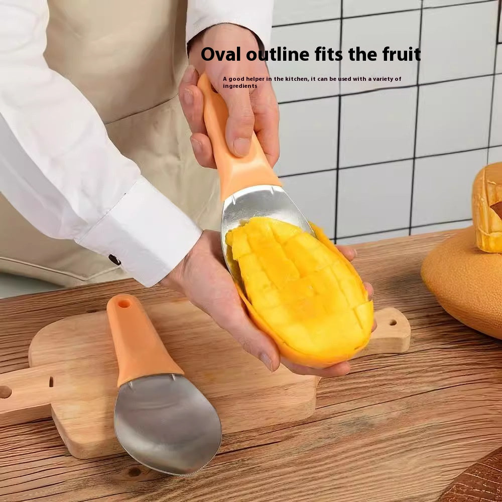 Mango Peeler en acier inoxydable Viande Spoon Mango Cutter dés