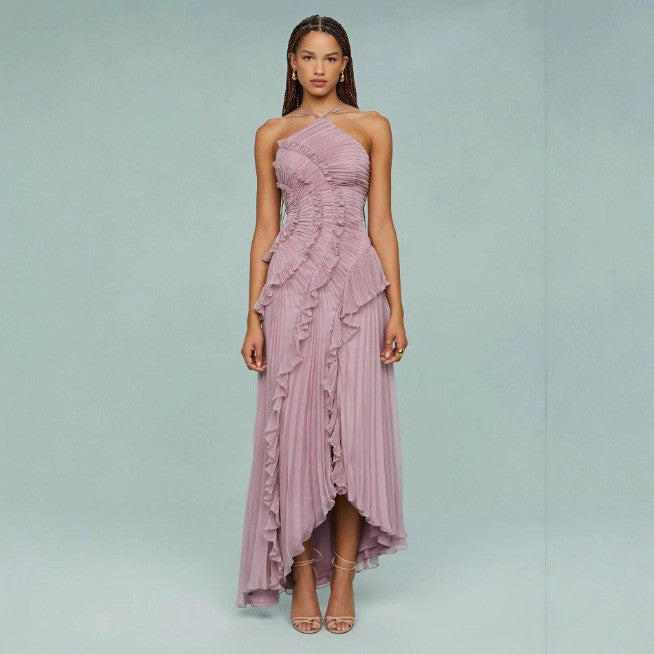 Robe sans dos sexy à col haltère pour femmes
