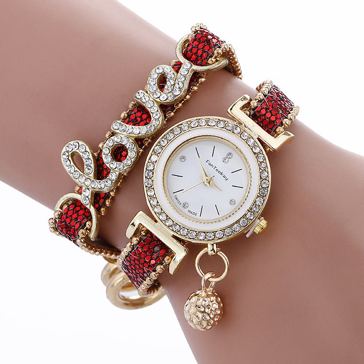 Bracelet en cuir cristal AMOUR Femmes Montre