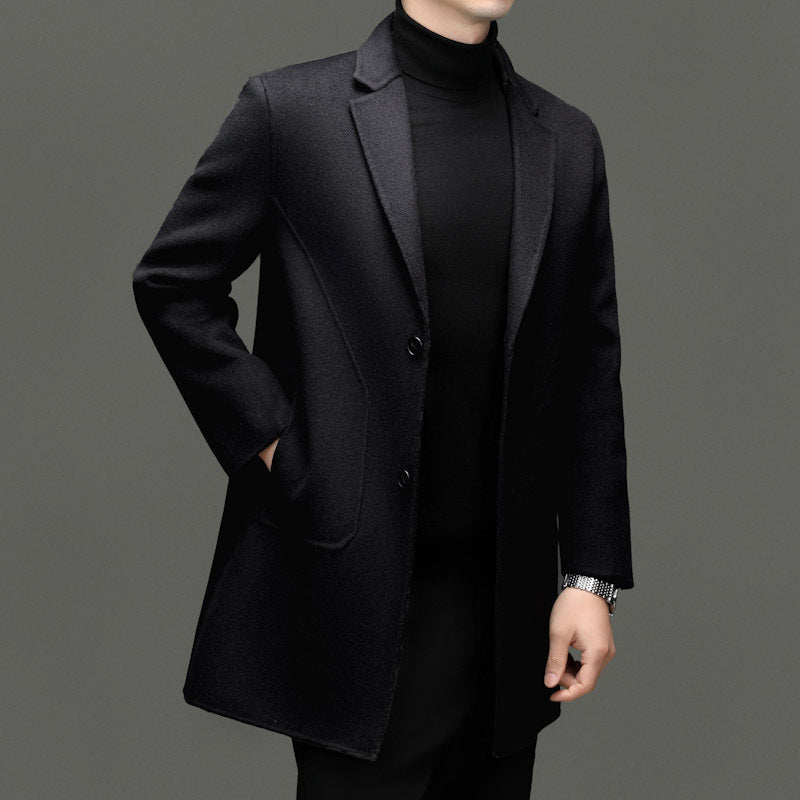 Manteau de laine à double face de longueur moyenne pour hommes