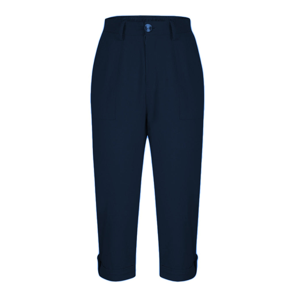 Vêtements de travail en couleur solide pour femmes Pantalons taille bouton Pantalons oreille Design Pantalons de jambes courbés pour femmes