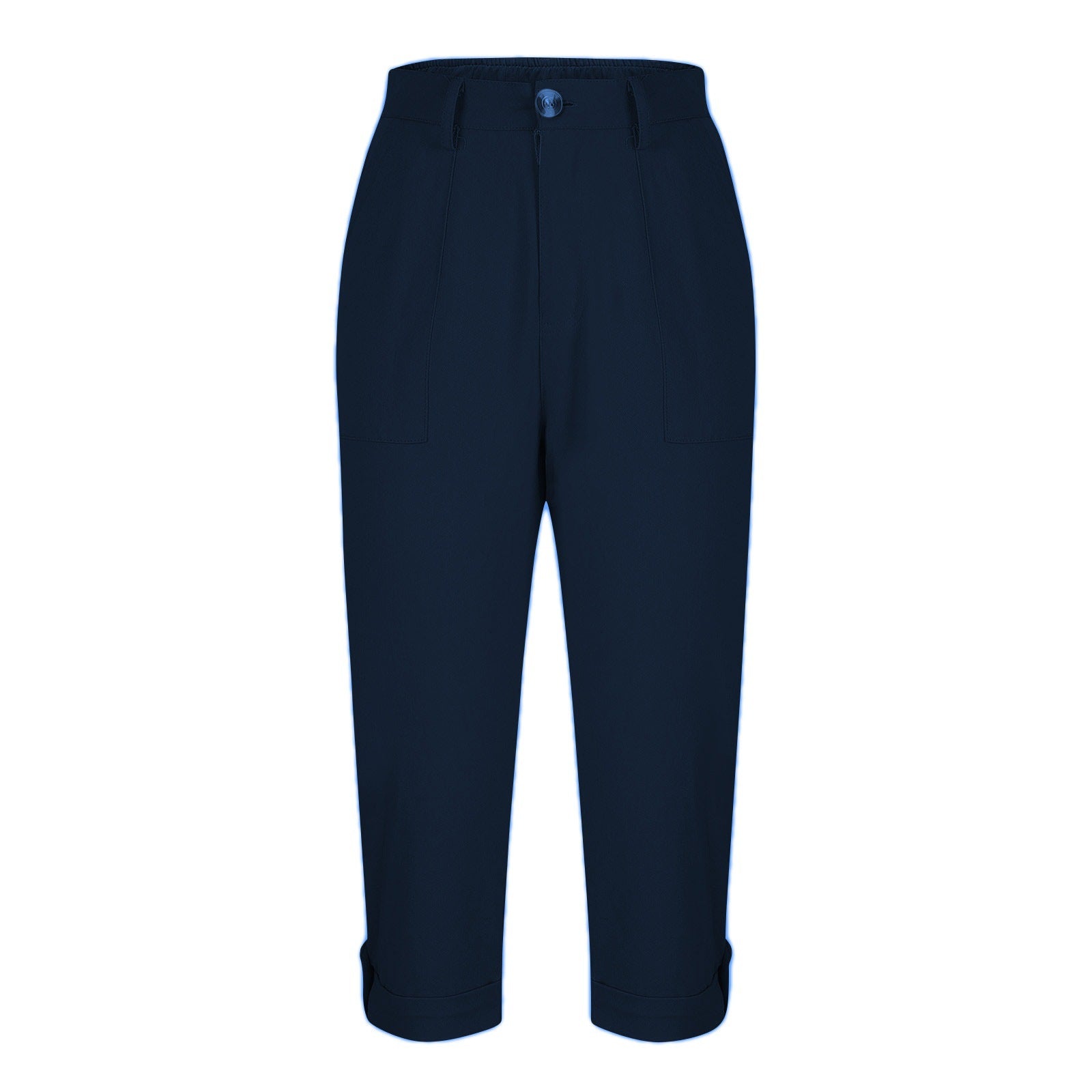 Vêtements de travail en couleur solide pour femmes Pantalons taille bouton Pantalons oreille Design Pantalons de jambes courbés pour femmes