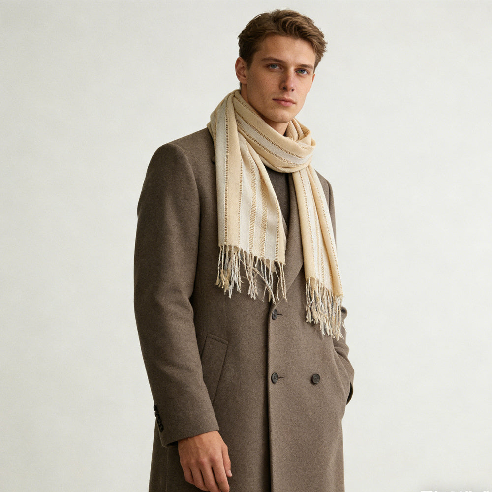 2pc Classic yarn-dyed plaid Khaki long scarf