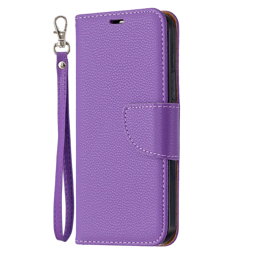 Lychee Motif Solid Couleur Flip Case en cuir Wallet Lanyard Phone Case