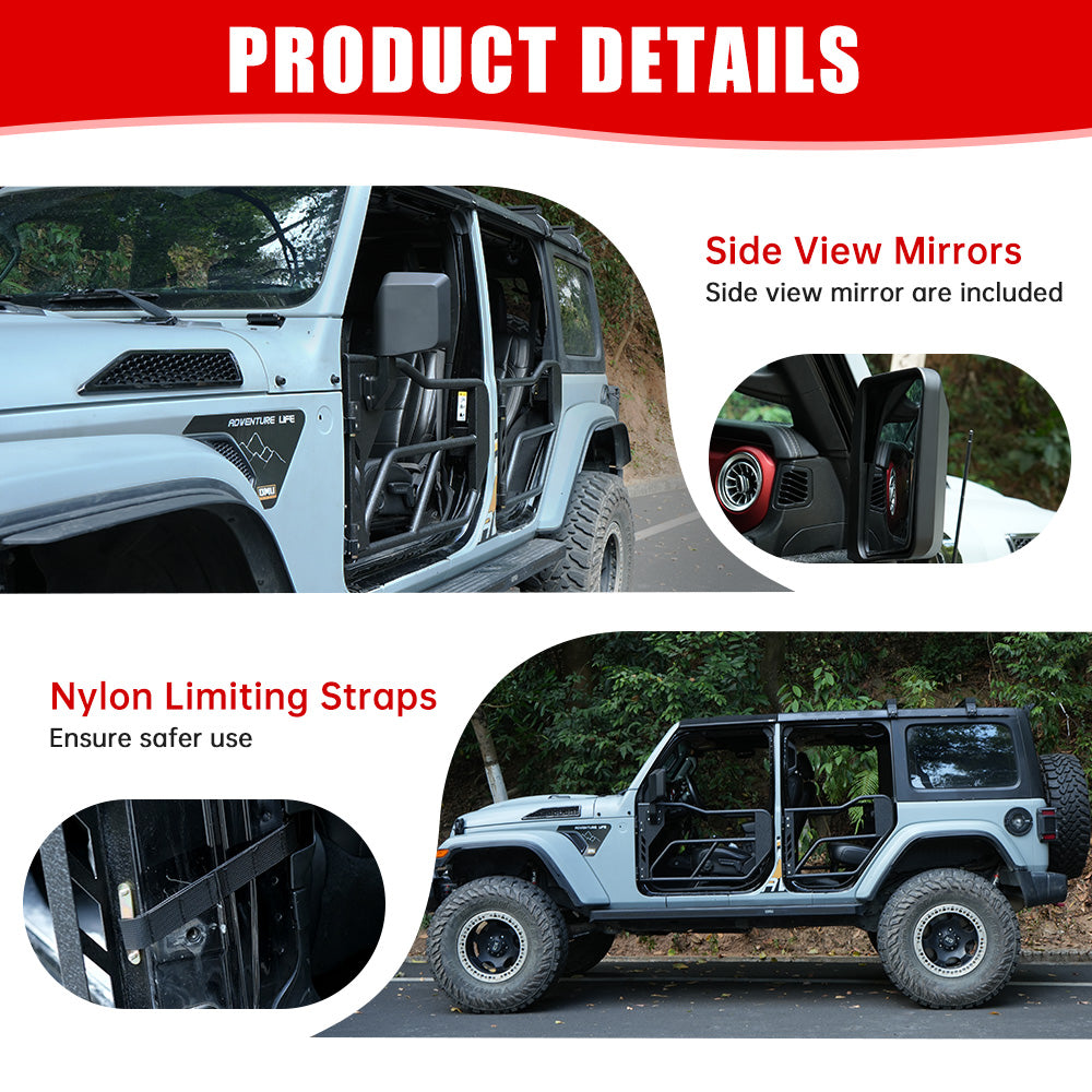 Portes de tubes avec miroir de vue latérale pour 2018- Wrangler JL