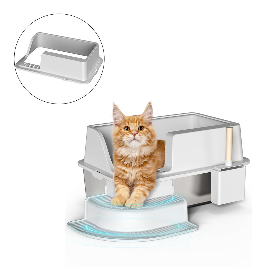 Boîte à litière semi-fermée de 30L avec pied de pied et boîte à litière en acier inoxydable Scoop