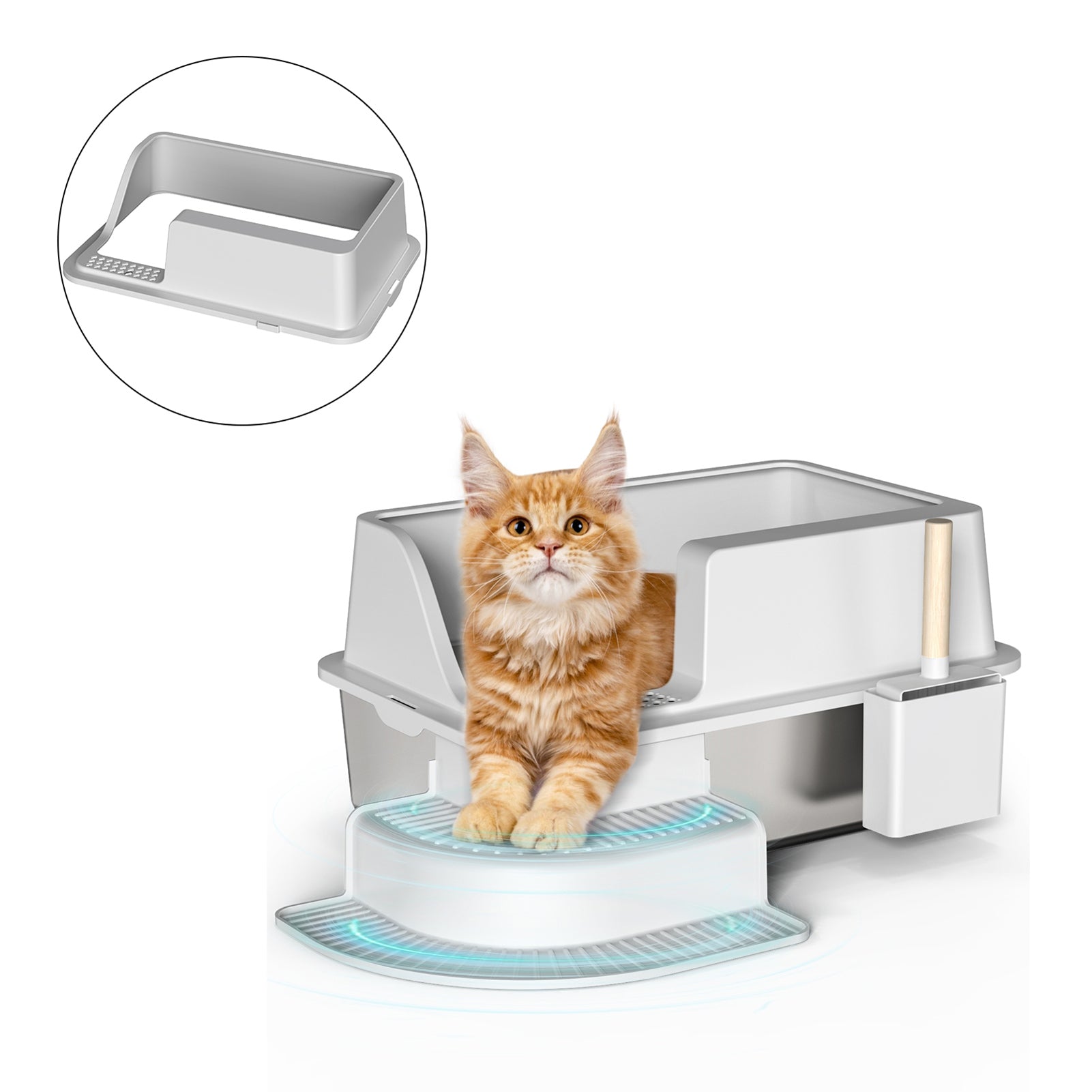 Boîte à litière semi-fermée de 30L avec pied de pied et boîte à litière en acier inoxydable Scoop