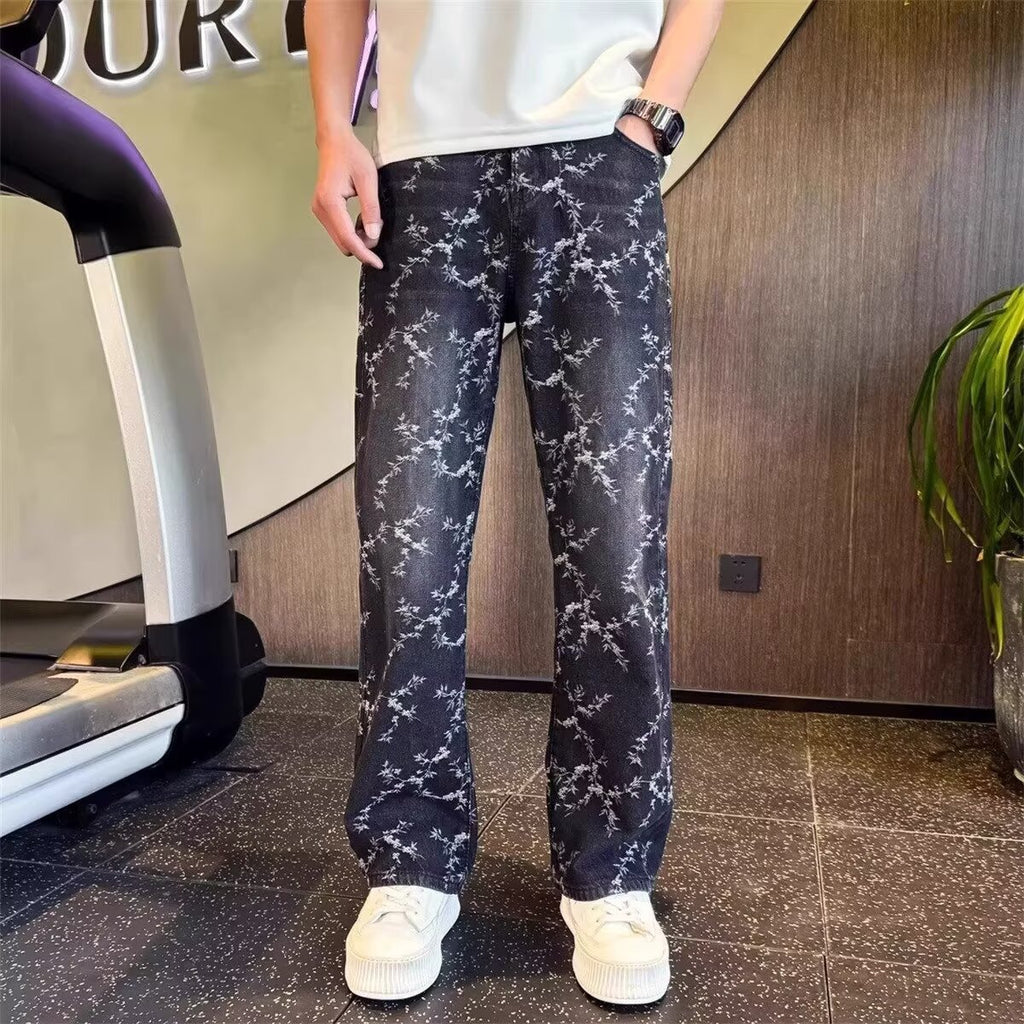 Hommes American-Style Retro Jacquard Denim Jeans