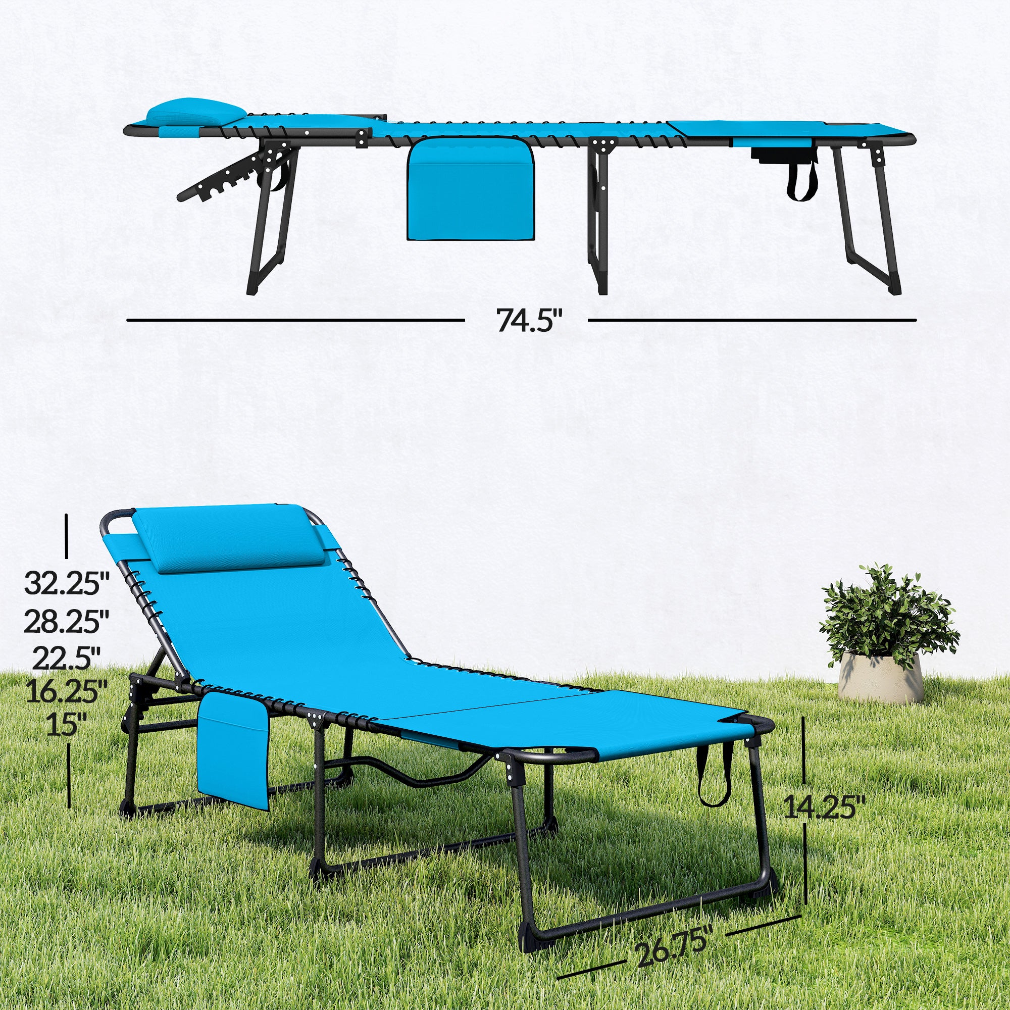 Chaises de salon pliantes 2 pièces avec dossier inclinable à 5 niveaux