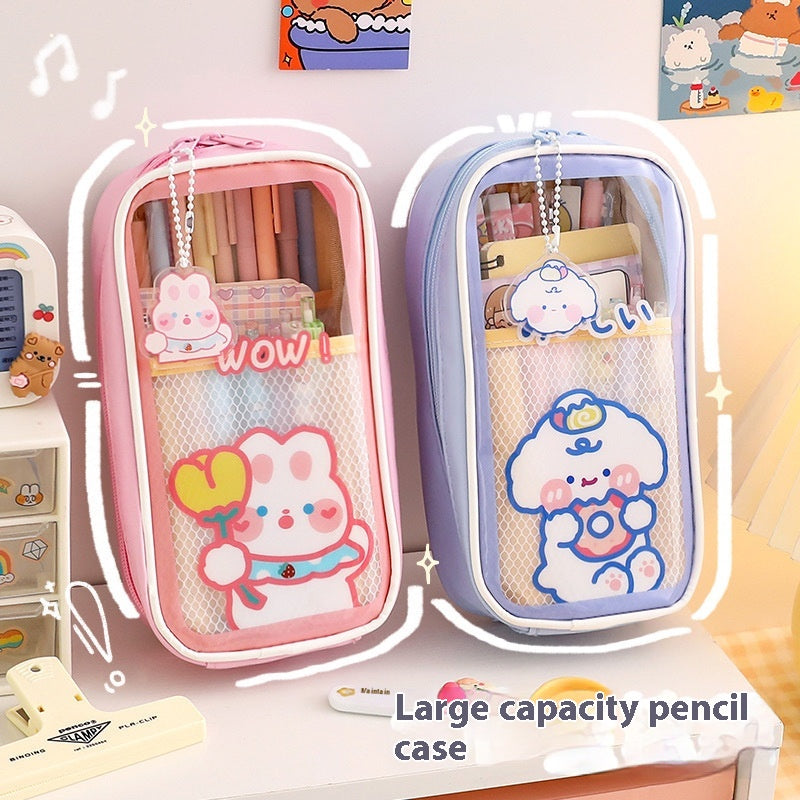 Cartoon papeterie grande capacité transparent et mignon étudiant stylo boîte de papeterie