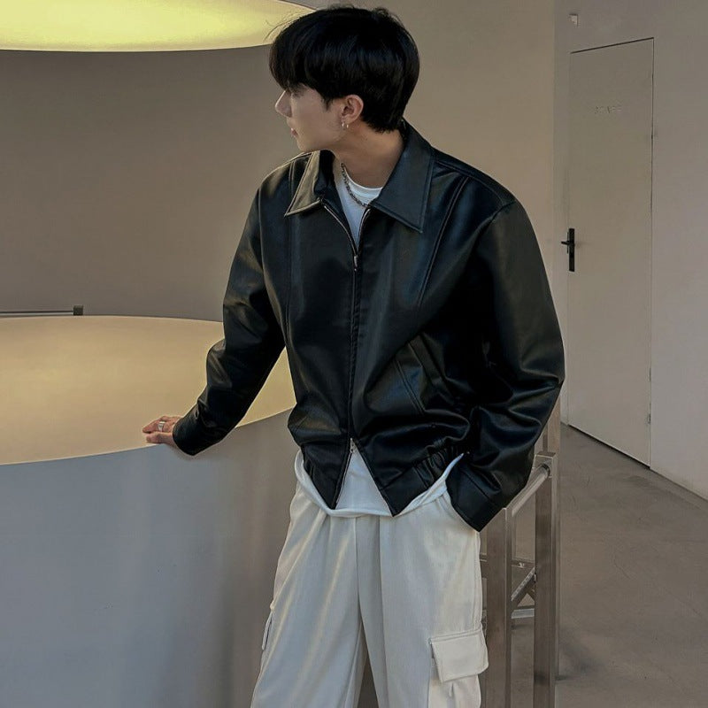 Manteau en cuir écailles mâle Polo col Top