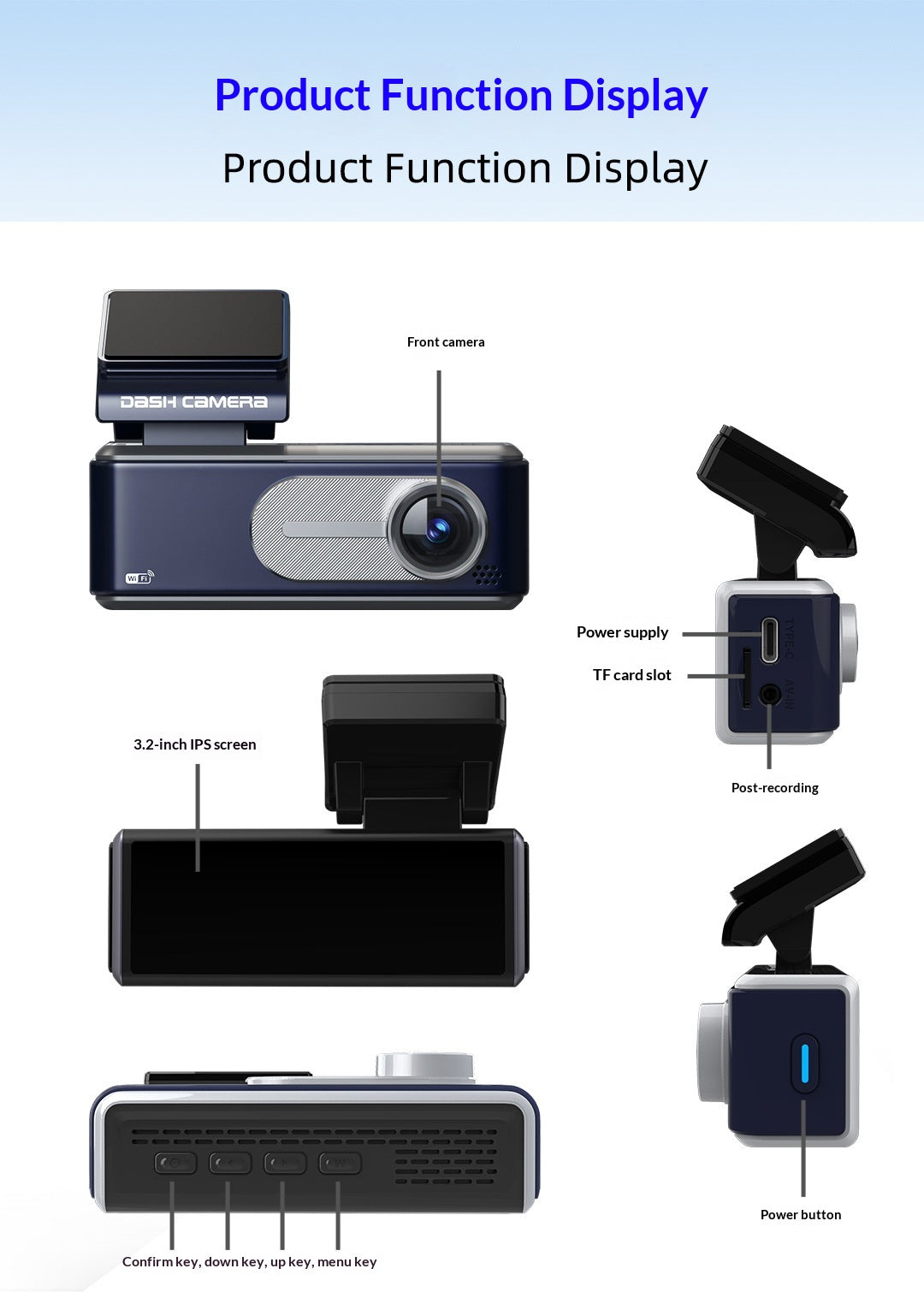 Double caméra haute définition 4K voiture Dashcam avec fonction d'enregistrement