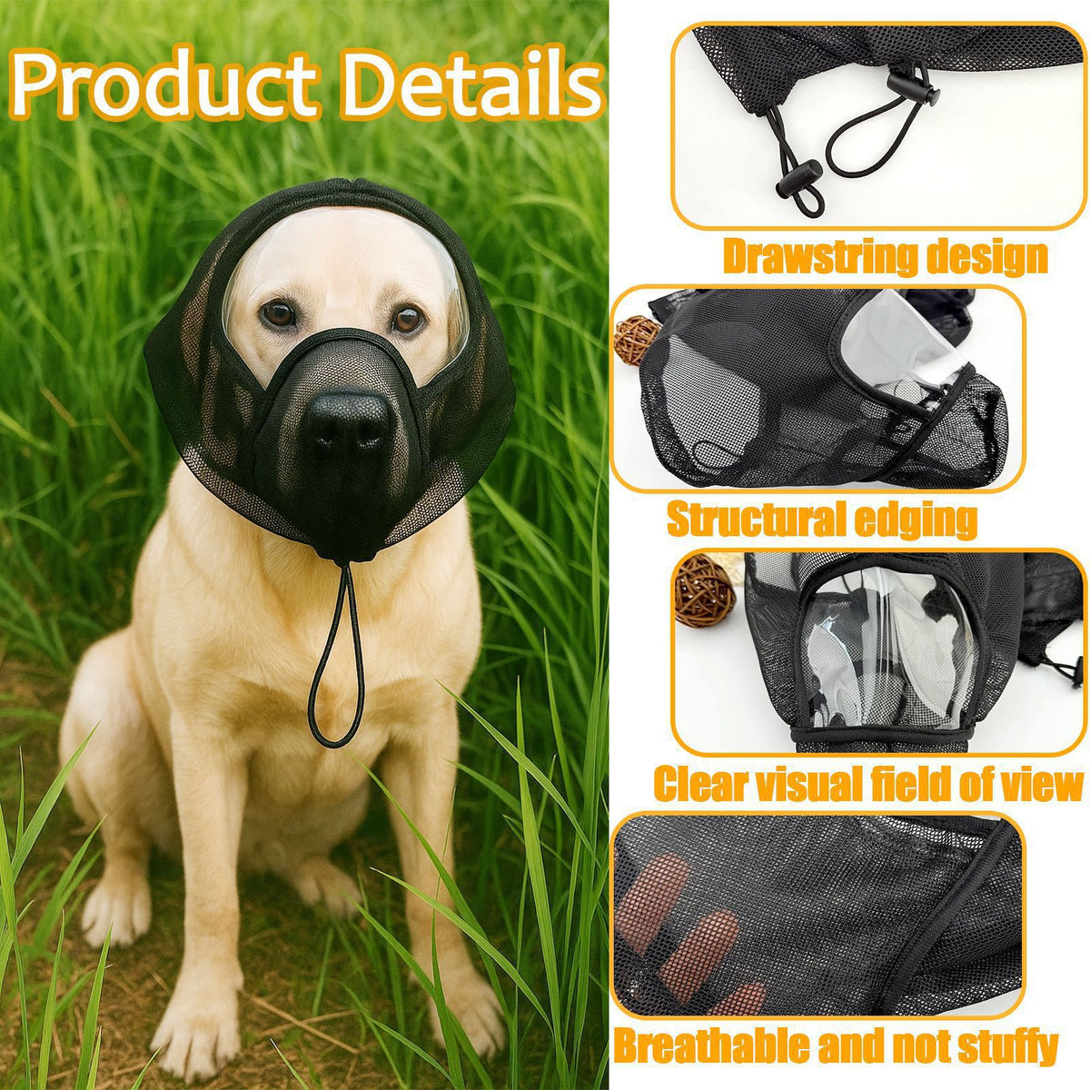 Masque de protection pour chien Muselière de chien Muselière de chien Mosquito et Insect-Proof Couverture de tête respirante A