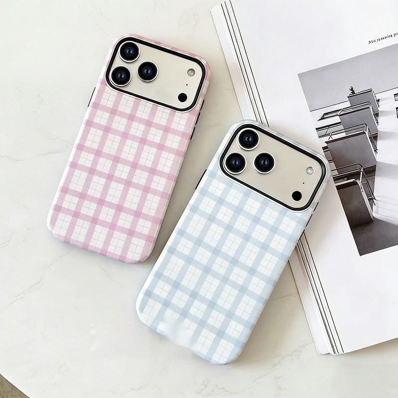 Couverture de protection à l'épreuve de la chute du corps complet de l'étui de téléphone de film de plaid