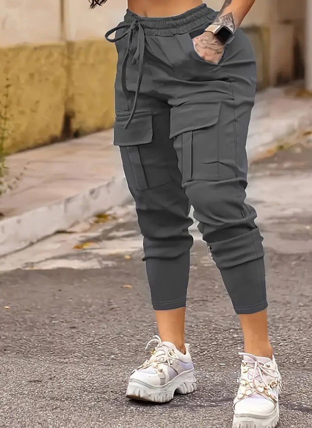 Pantalons de fret haute taille pour femmes Drawstring Multi Poches Stretchy Pantalons Casual Fashion verss