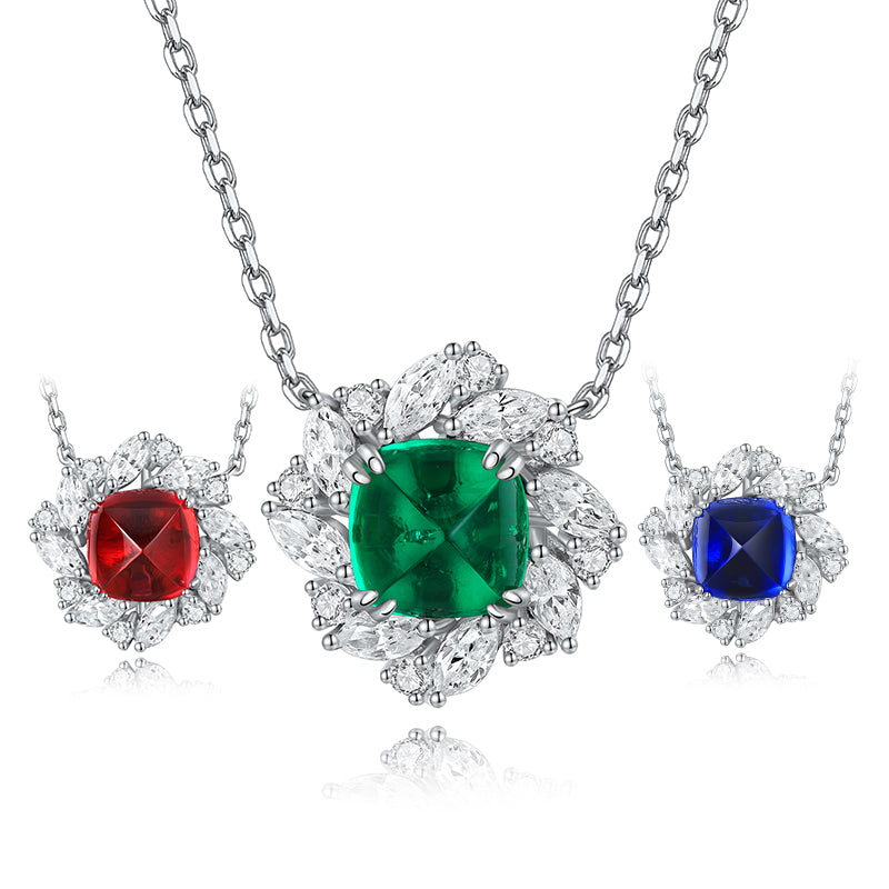 S925 Argent 5.6g Lab-Created Ruby Sapphire Collier émeraude