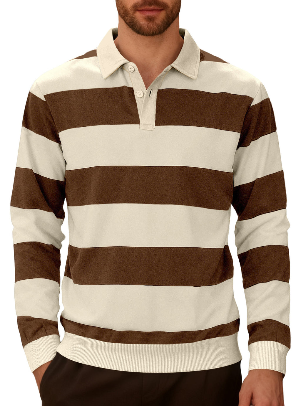 Chemise à manches longues à boutons rayés pour hommes
