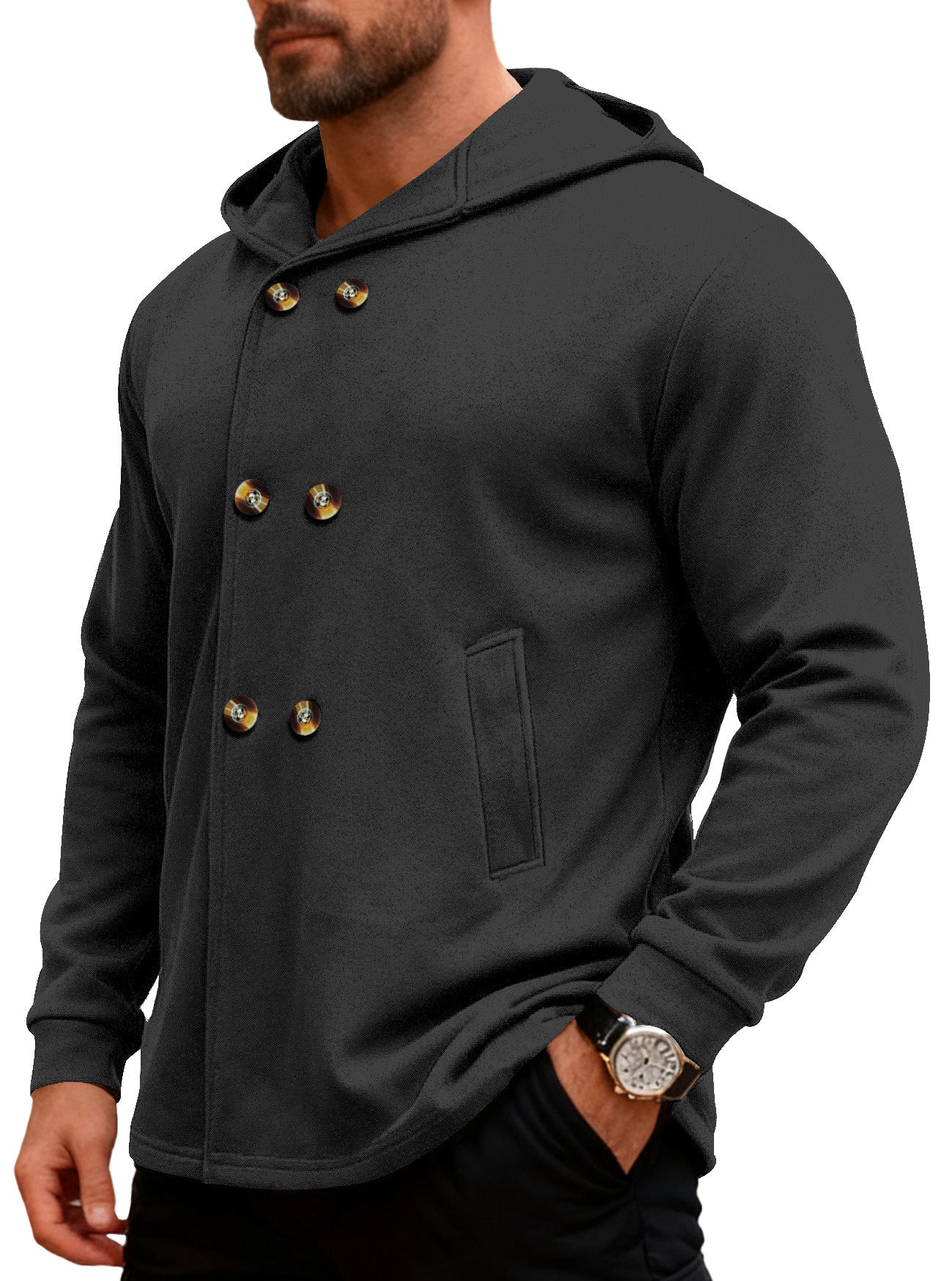 Manteau de trench à capuchon mi-longueur pour hommes