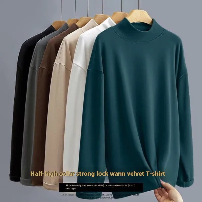 Sous-vêtements pour homme Demi-col tortue couleur unie T-shirt manches longues Vêtements d'automne