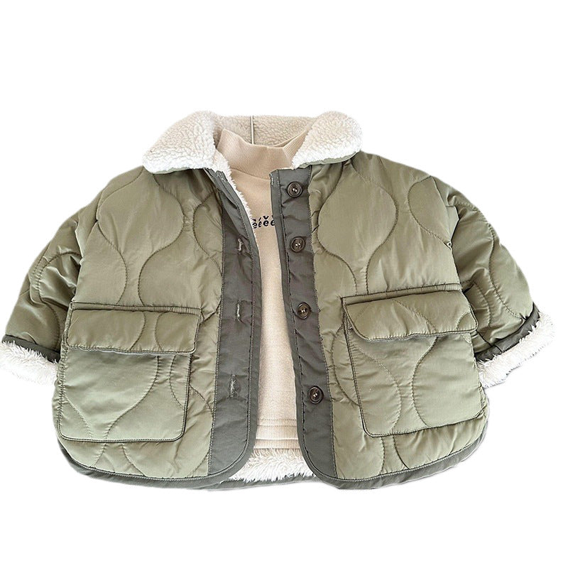 Style coréen Collier en fourrure d'agneau doublée de polaire Épaisseur coton rembourré Mode de manteau