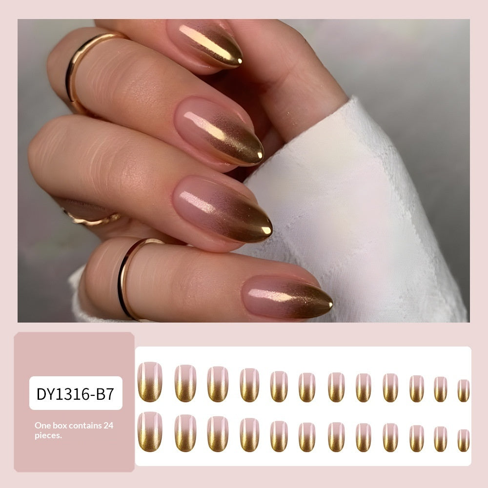 24pcs Ombre Gold Oval Acrylic Press on Nails Minimalist False N