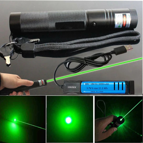 1MW Starker Grüner Laserpointer Outdoor-Lazer-Tashenlampe USB Wiederaufladbar