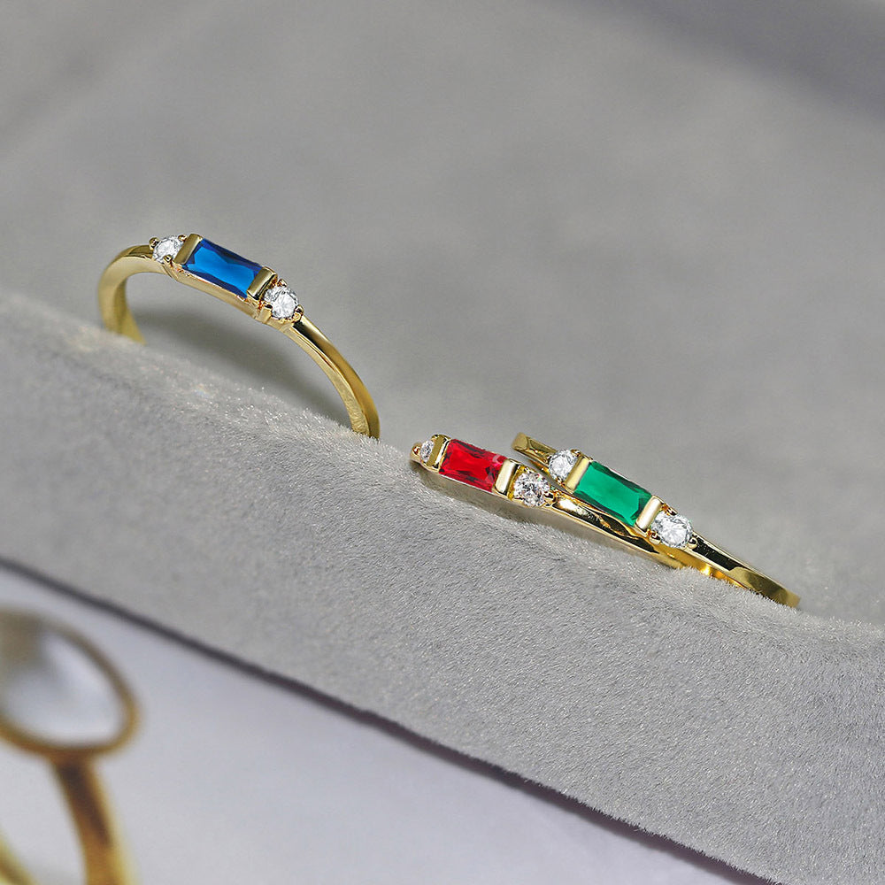 Anneau de fiançailles géométrique Zircon incrusté Accessoires dorés 14K