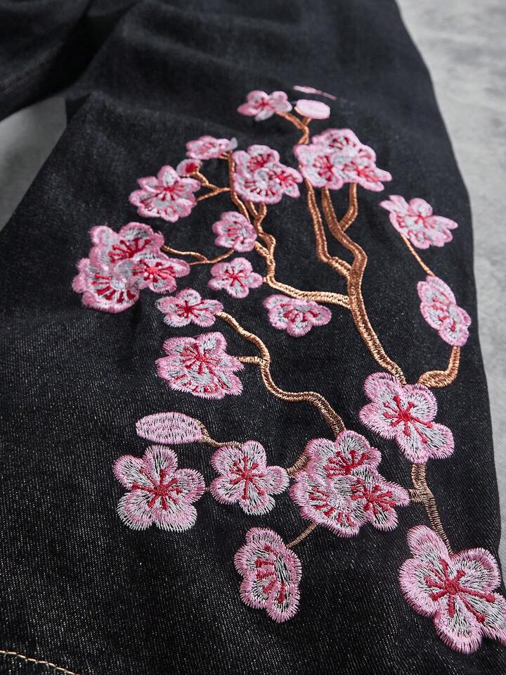 Vintage Jeans denim brodés à cerise-blossom