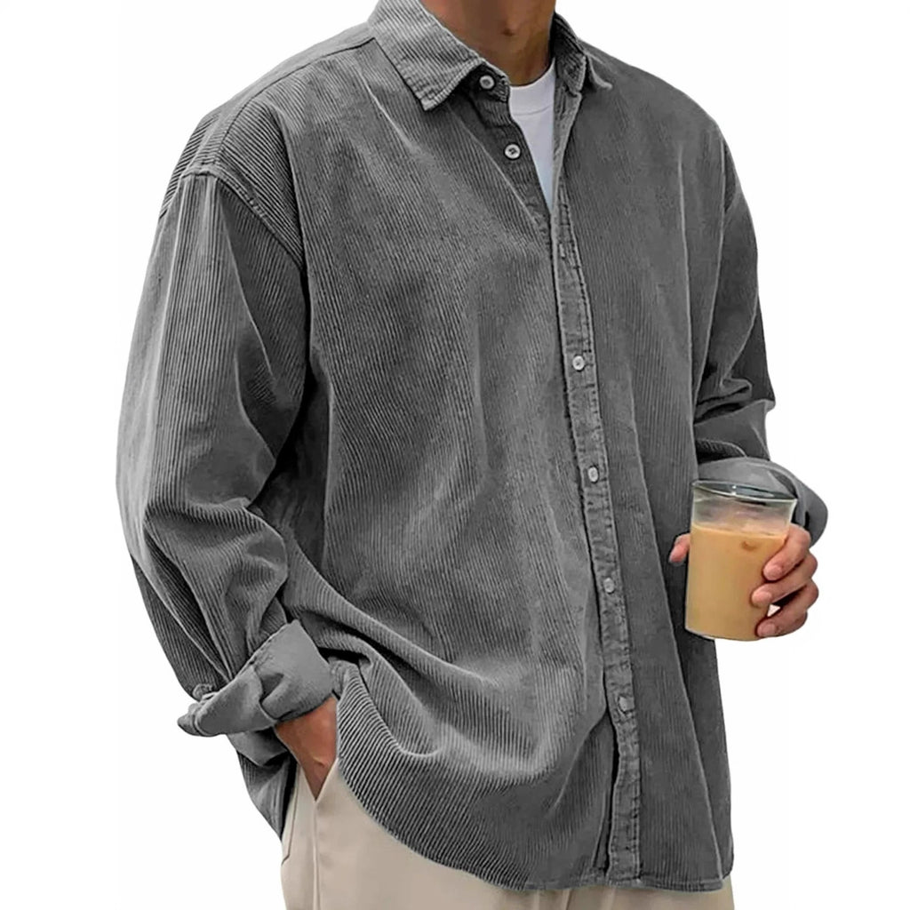 European And American Men's Casual Loose Solid Color Corduroy Lapel Shirt Indépendant Site