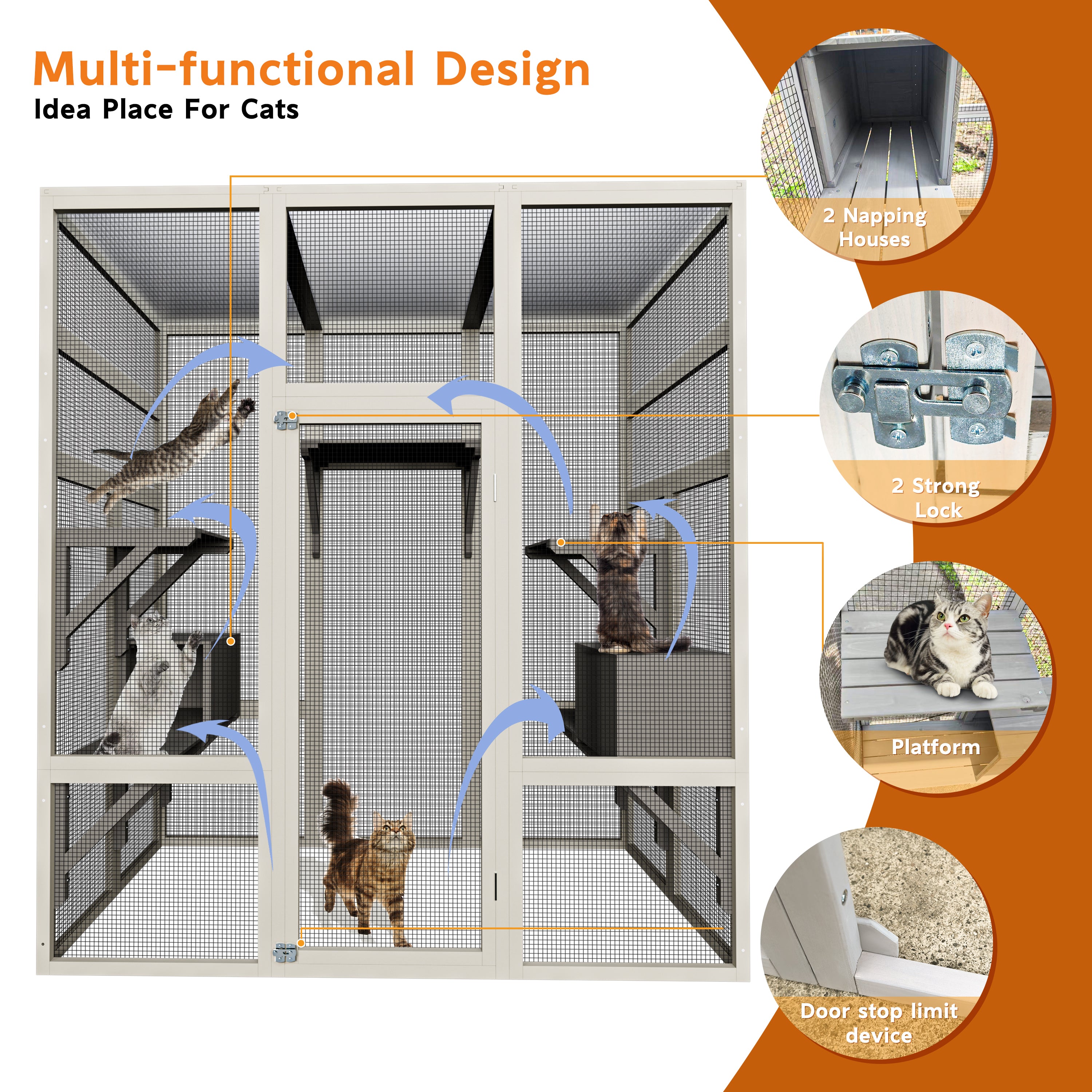 62,6" Maison de chat en bois d'extérieur gris Grand Catio