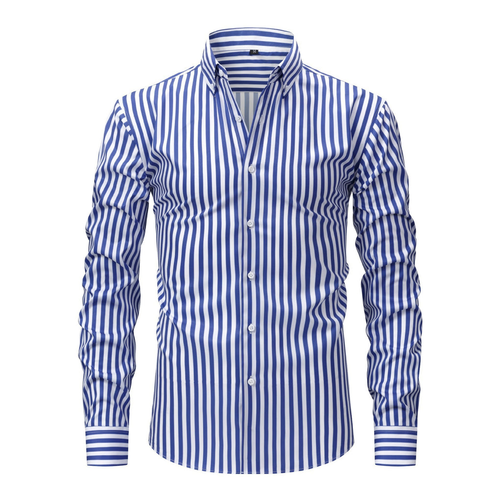 Jiachuan European and American Elastic Non-Iron Men's Shirt Long Sleeve Digital Print Stri