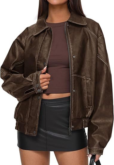 Veste PU femmes Zip-up Casual manteau en cuir