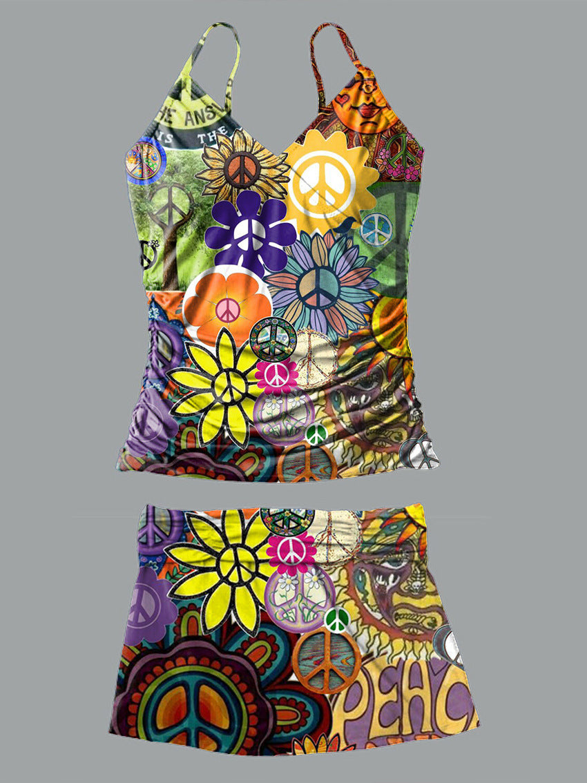 Femmes Strappy Bikini avec motif floral créatif