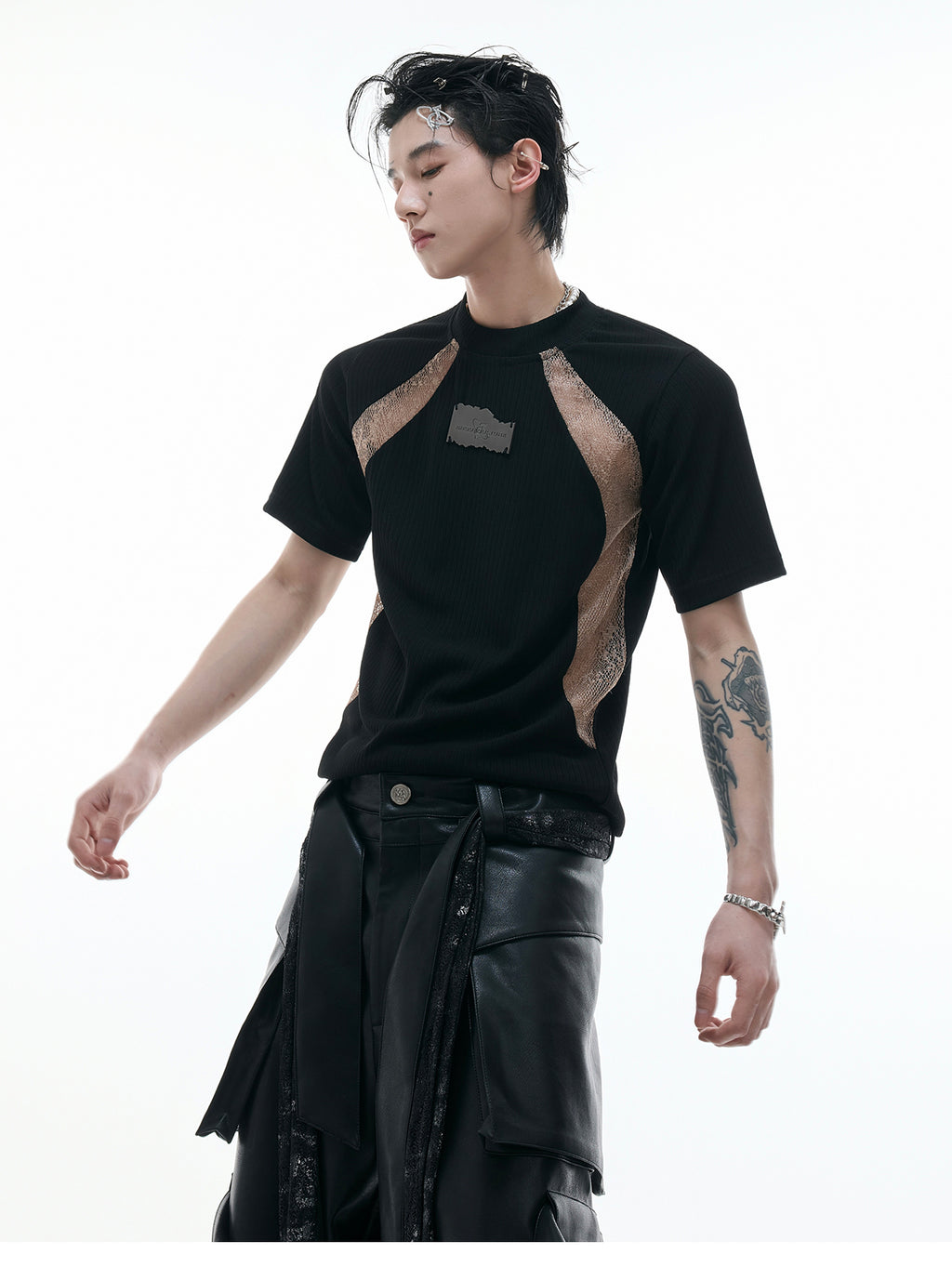 Niche Deconstruction Contraste couleur rétro manches courtes Slim-fit Pit Texture bas Shi