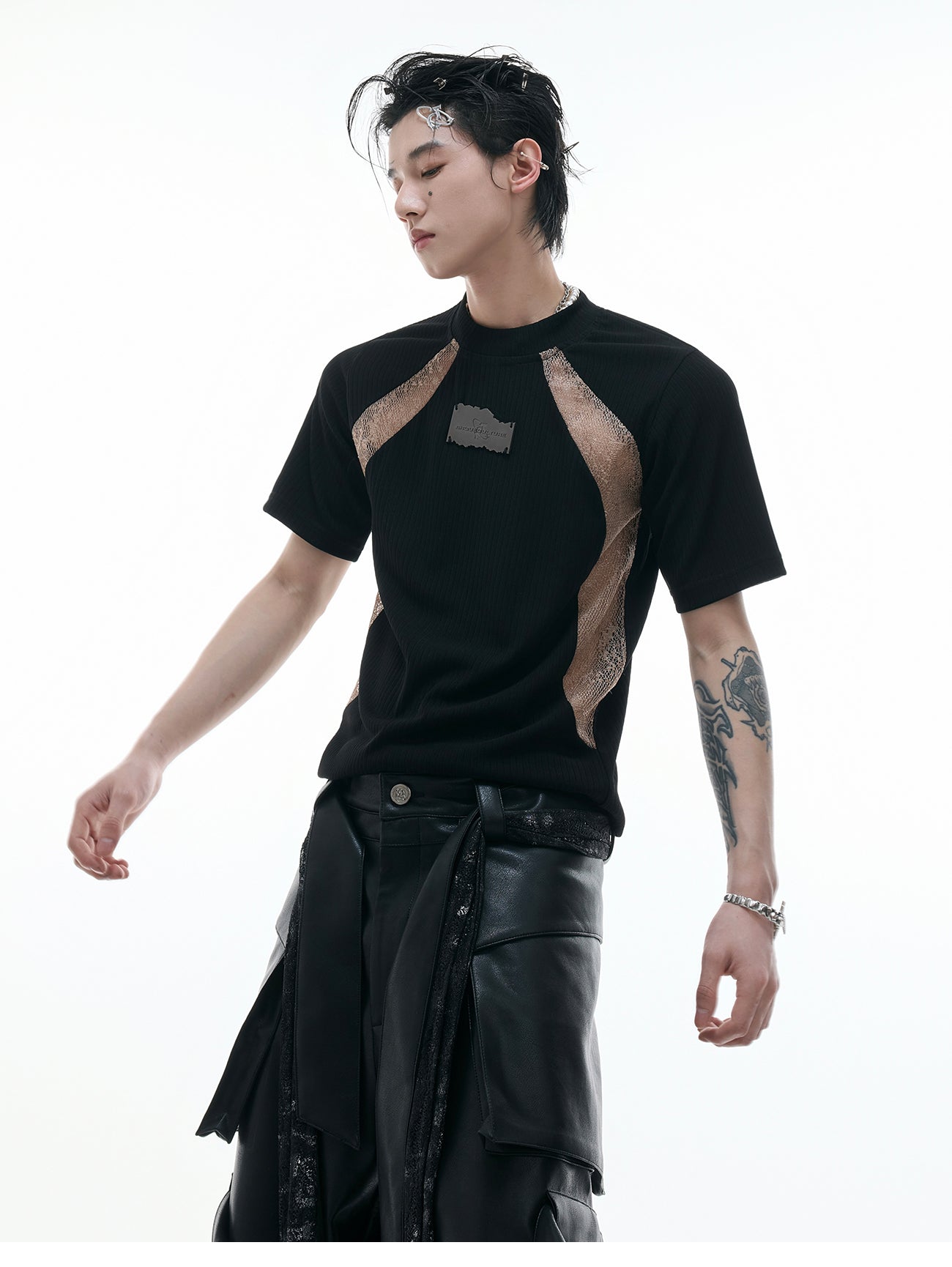 Niche Deconstruction Contraste couleur rétro manches courtes Slim-fit Pit Texture bas Shi