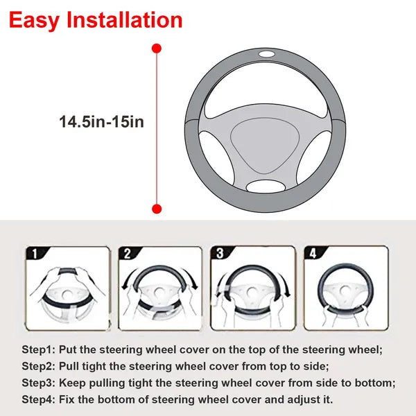Couverture de volant 14.5in-15in Diamètre Universal Fibre en cuir de volant de voiture Prote