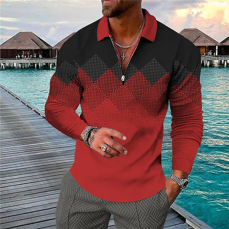 T-shirt à fermeture éclair 3D géométrique à manches longues