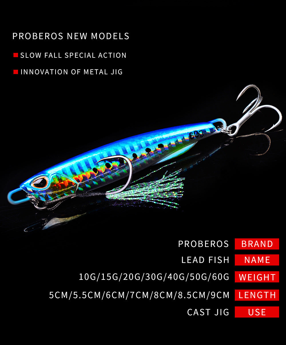 Luya Bait Submerged Tossing Lure plaque de fer Plomb lumineux de poisson avec crochet Treble
