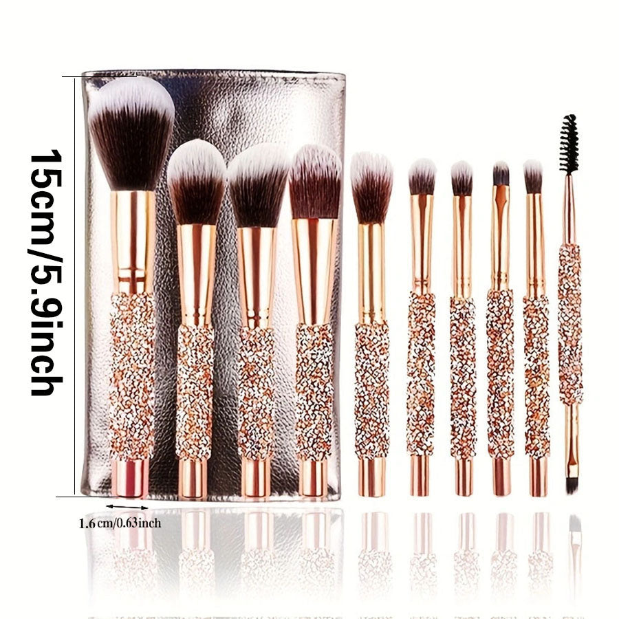 Pinceau de maquillage de luxe 10Pcs Set Diamond Rivet Pinceau de maquillage en cristal