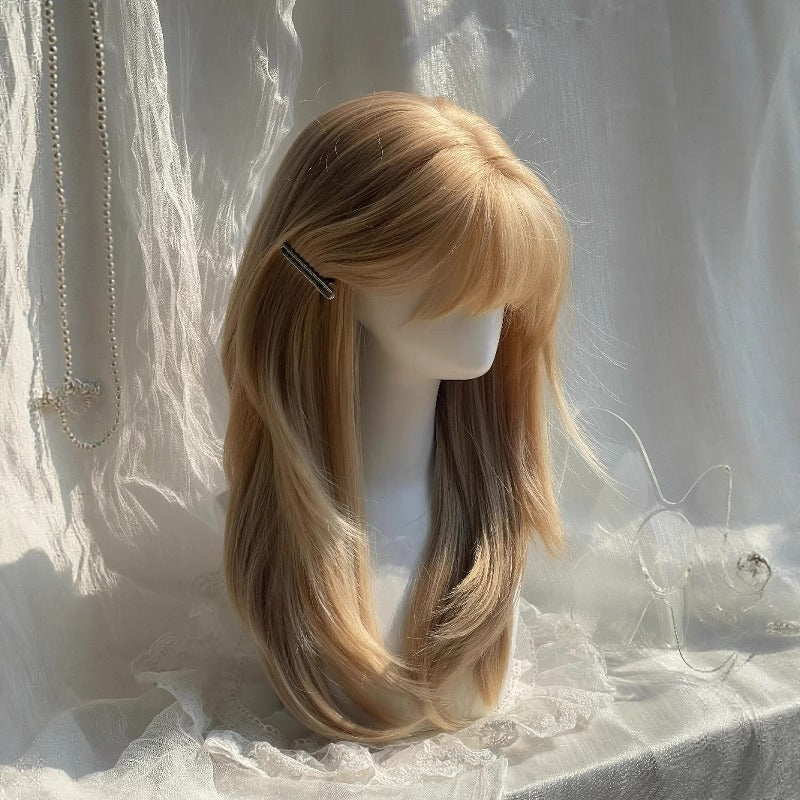 Perruque à tête pleine haute féminine avec des bangs d'air Platinum Blonde