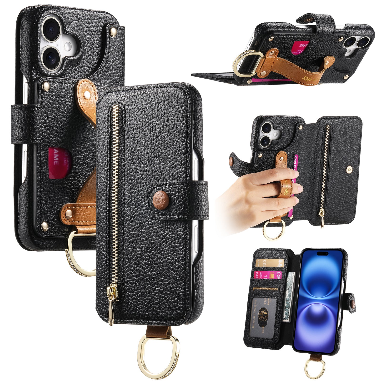 Litchi cuir de grain dos collant Flip téléphone en cuir Case