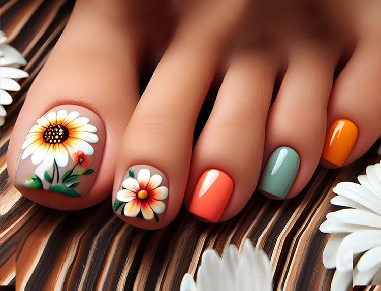 24 pièces de courte fleur de tournesol en forme d'ongle carré