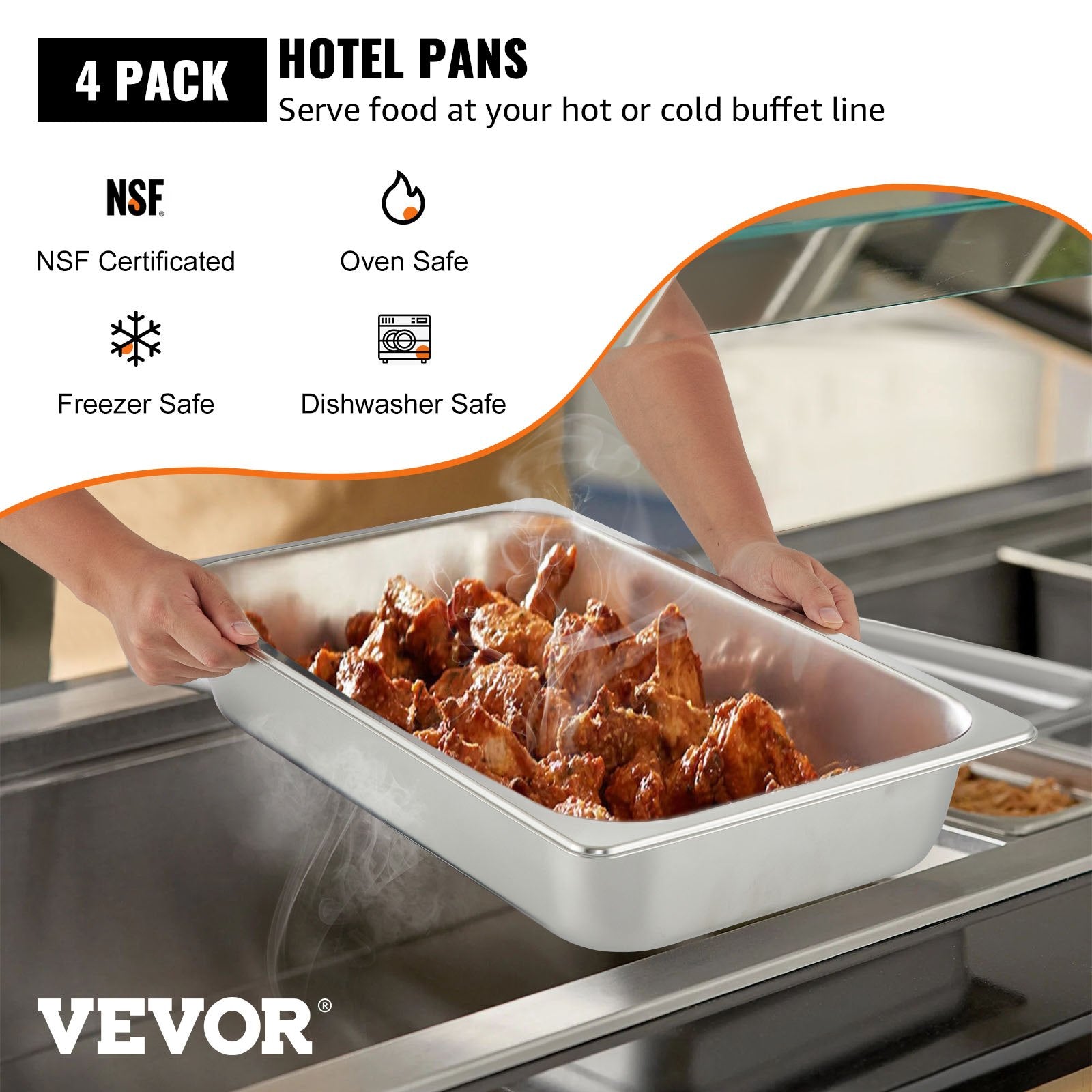 VEVOR 4 boîtes de poêles à vapeur 20,9 X 12,8 X 3,9 pouces de cuvette à vapeur profonde pleine taille 13L De