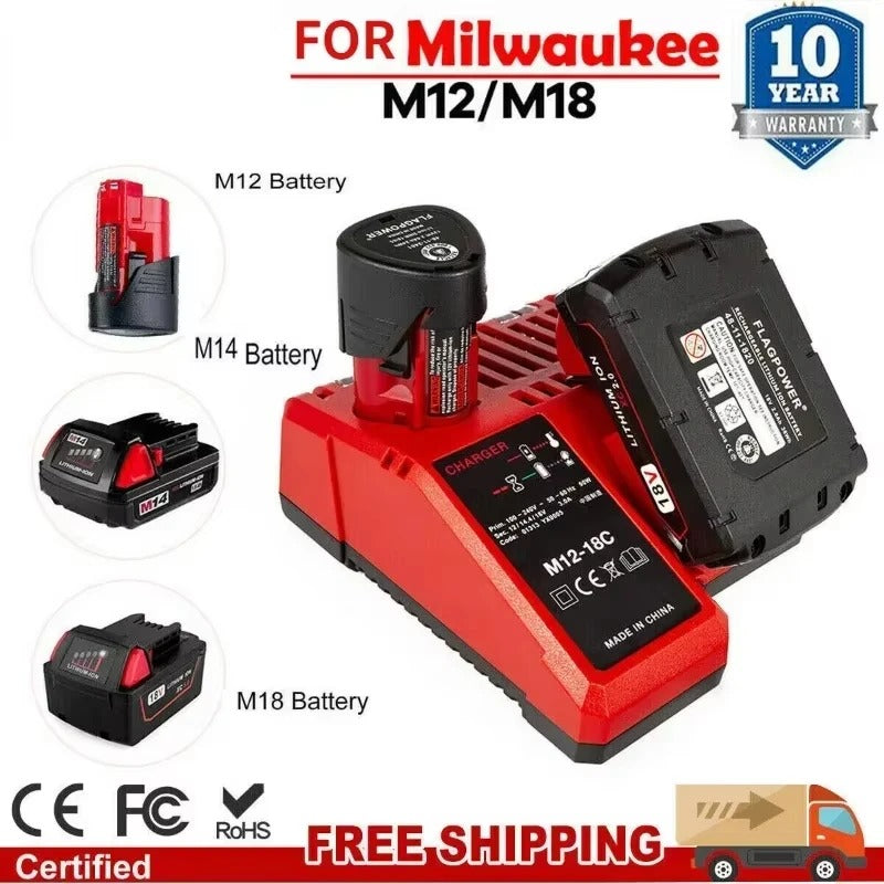 Chargeur de batterie Li-ion de remplacement Chargeur multitension pour Milwaukee M18 14,4V-18V 48-11