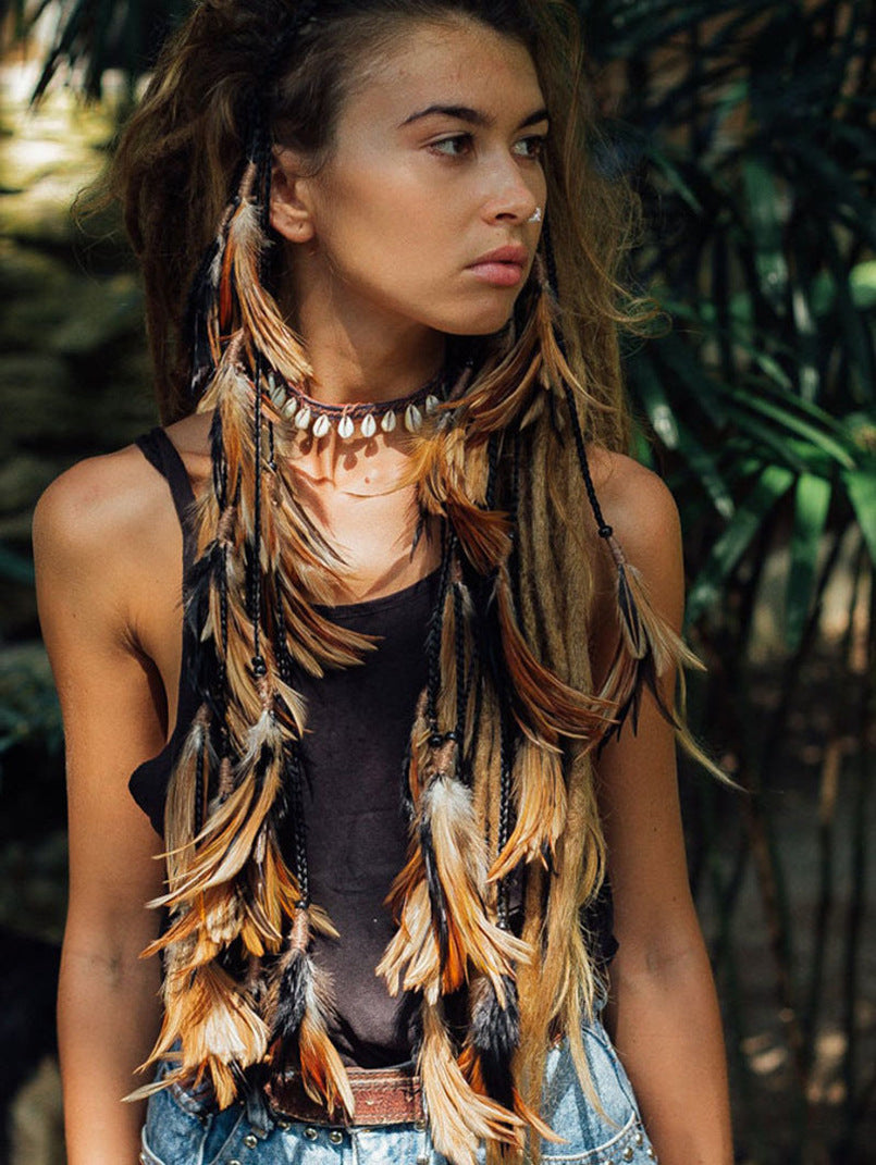 Accessoire pour cheveux de plumes longues bohème