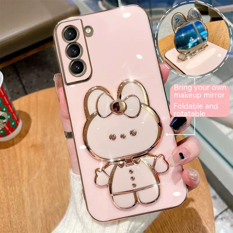 Bord droit Plaqué 6D Phone Case S22 Rabbit maquillage miroir protection Manche