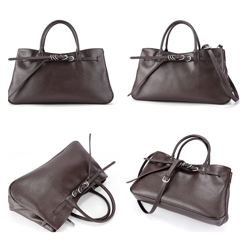 Sac en cuir tanné végétal de première couche de style coréen Minimalist Commuter Sac à main