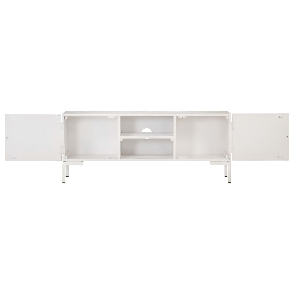 Armoire TV, blanc, 115x30x46 cm, bois de mangue massif