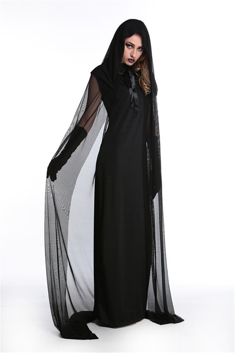 Cosplay Halloween Femmes Death Hell Witch Devil Vampire Uniforme Noir Robe Longue Party Cosp