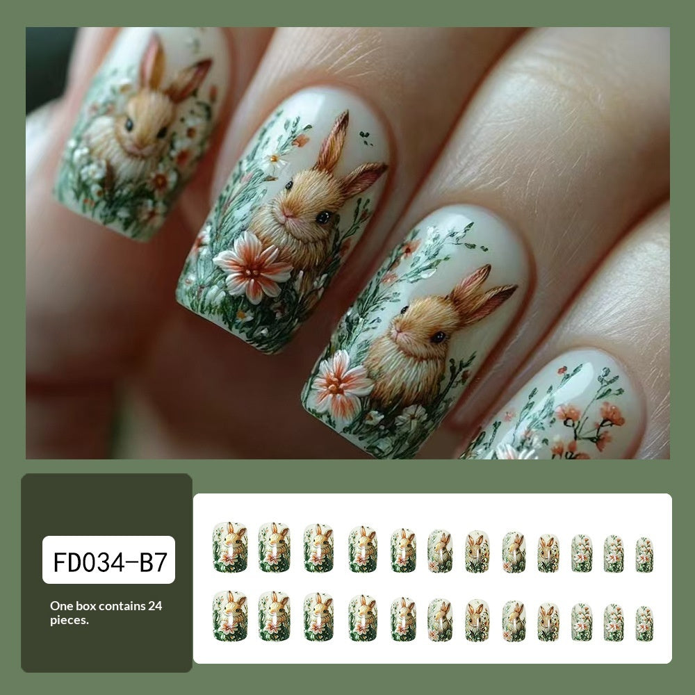 Stickers Nail Acrylique de Pâques 24 Court Carré De Petits Lapins Pour Presser et Graduel Co